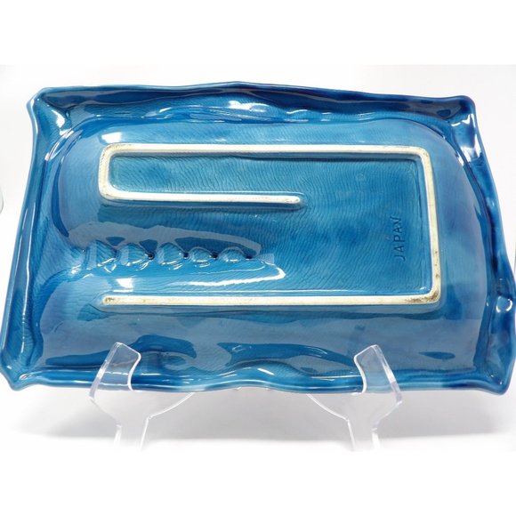 Pair Vintage MCM Large Blue Ashtrays Marked Japan. Square Ashtray 9 1/4" L x 9 1 - Picture 9 of 10